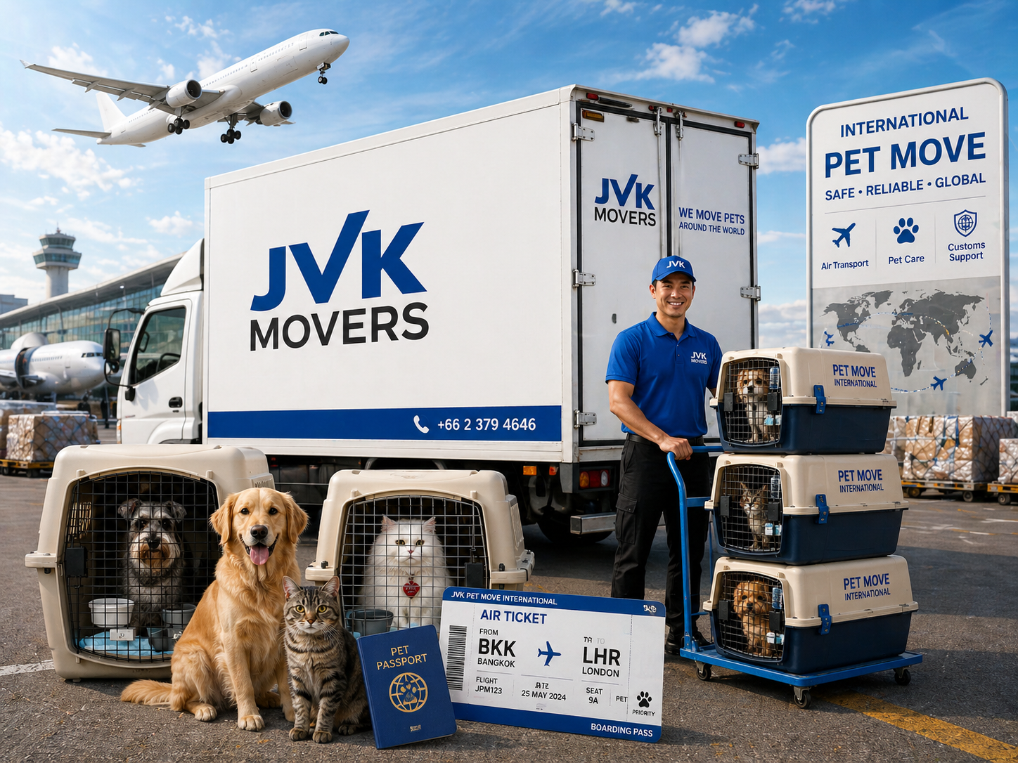 international pet moving service by JVK Movers
